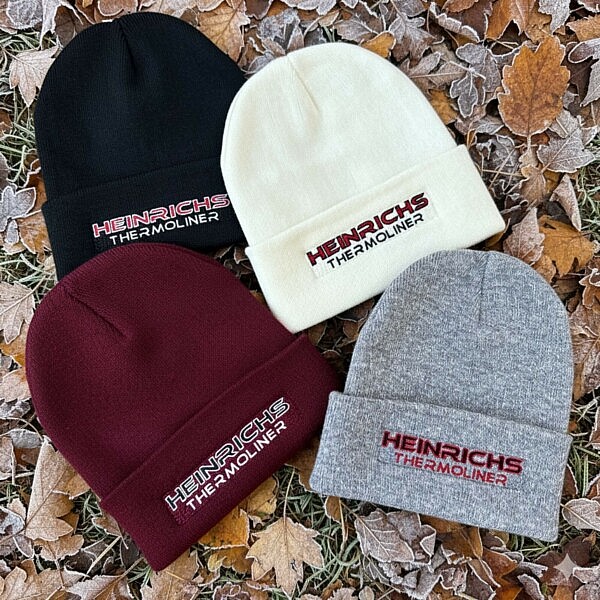 Heinrichs Thermoliner Mützen in Schwarz, weiß, Bordeaux und Grau – hochwertige Winter Beanies mit Sticklogo, stylische Truckwear Kollektion von Team Heinrichs für Männer und Frauen, ideal für kalte Tage