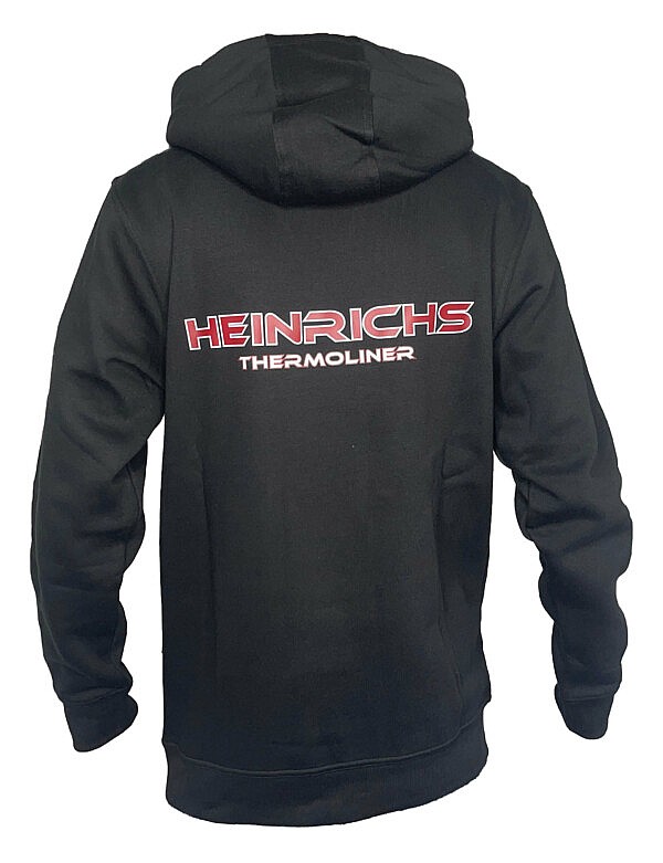 Heinrichs Thermoliner Hoodie in Schwarz – Rückenansicht mit großem Logo für LKW- und Truckfans