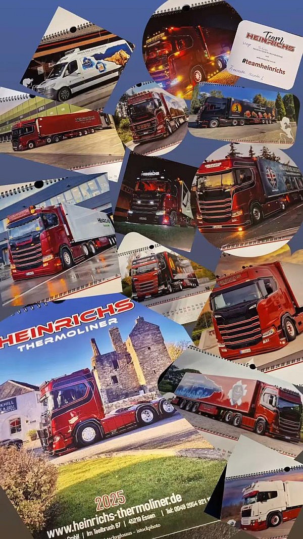 Wandkalender Heinrichs Thermoliner 2025 Unsere Scania Sattelzugmaschinen mit Ihren 3-achs Thermolinern unterwegs