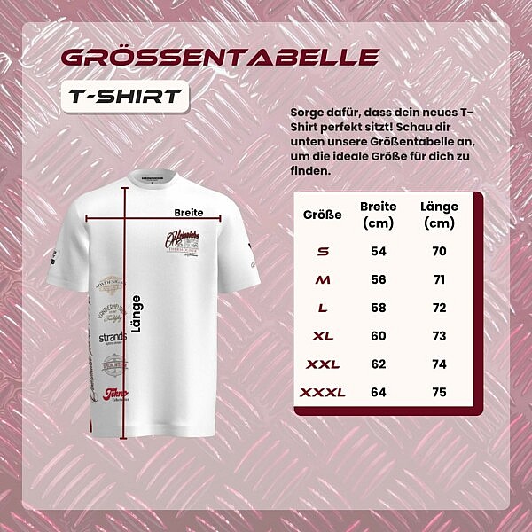 Größentabelle für das Heinrichs Thermoliner T-Shirt – perfekte Passform für Trucker, in den Größen S bis XXXL mit Angaben zu Breite und Länge in cm.