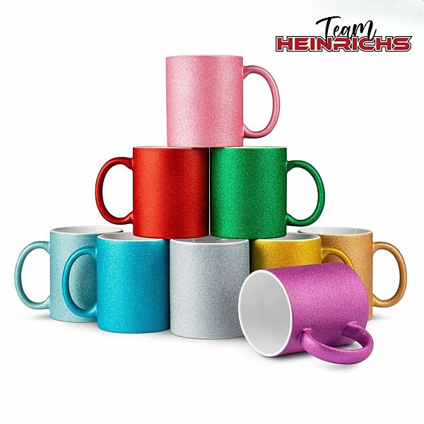 Glitzer Tassen in verschiedenen Farben – individuell bedruckbare Sublimationstassen mit funkelnder Oberfläche von Team Heinrichs