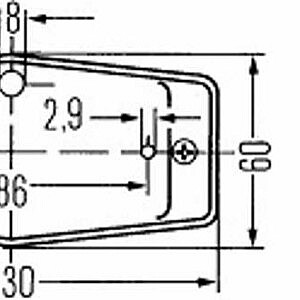 Technische Zeichnung Strands LED Leuchte – Maßangaben 130 × 60 × 40 mm, Bohrabstände und Einbauplan für LKW- und Anhängerbeleuchtung