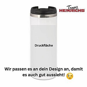Personalisierter Thermobecher Druckflächen Skizze, Team Heinrichs