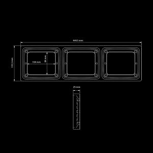 3er Einbaurahmen Maße 449,5 mm x 131,5 mm für rechteckige Module – technische Abmessungen
